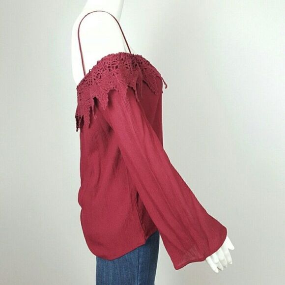 AMBIANCE Women's Spaghetti Strap Cold Shoulder Burgundy top - Picture 4 of 5